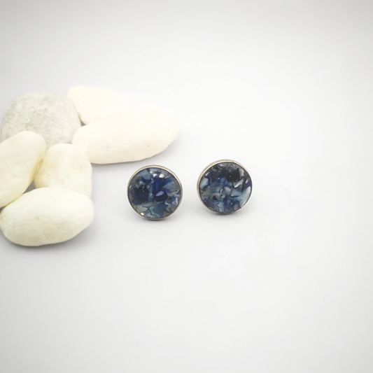 Crushed Dark Blue Agate Stainless Steel Ear Studs - 12mm