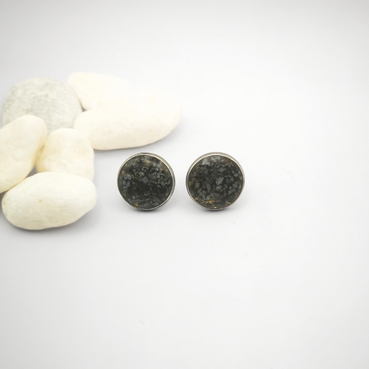 Crushed Snowflake Obsidian Ear Studs – 12mm Stainless Steel