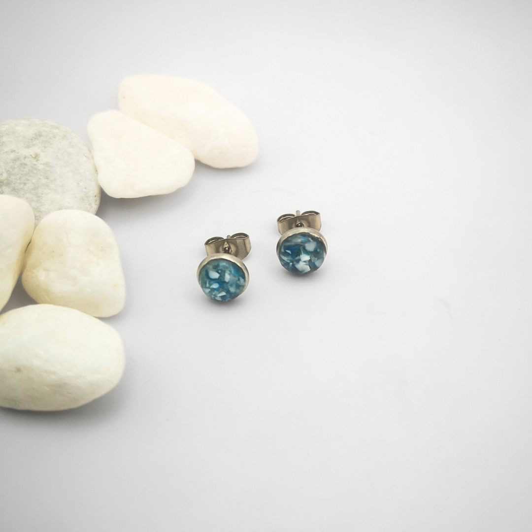 Crushed Blue Agate Studs – 6mm Stainless Steel