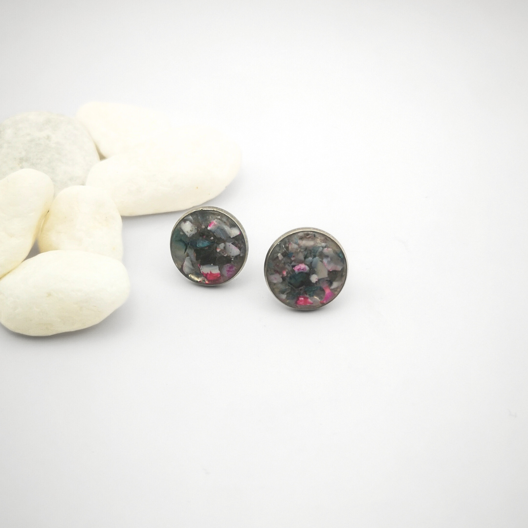 Crushed Mixed Agate Stainless Steel Ear Studs - 12mm