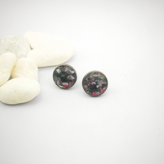 Crushed Mixed Agate Stainless Steel Ear Studs - 12mm
