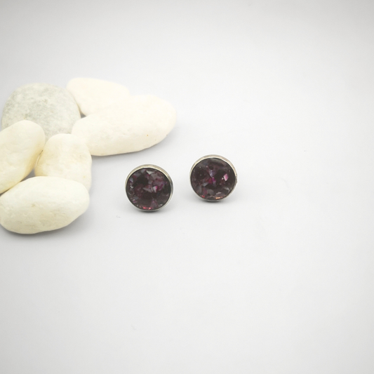 Crushed Red Agate Ear Studs – Stainless Steel, 10mm
