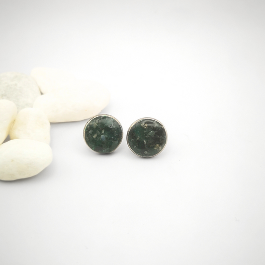 Crushed Green Moss Agate Stainless Steel Ear Studs - 12mm