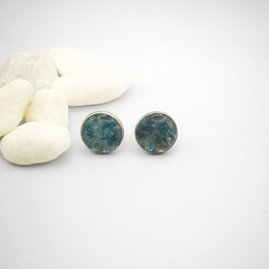 Crushed Blue Agate Stainless Steel Ear Studs 12mm