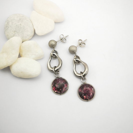 Crushed Red Agate Stainless Steel Dangle Earrings