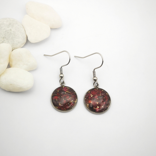 Crushed Red Garnet Drop Earrings Stainless Steel