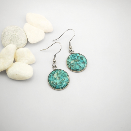 Crushed Turquoise Drop Earrings – Stainless Steel