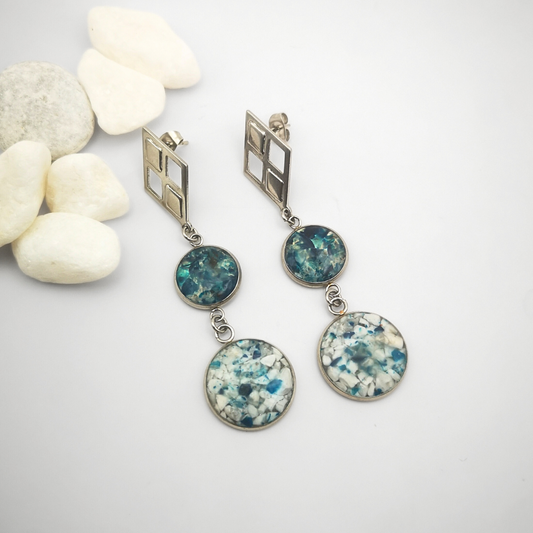 Blue Agate & Howlite Dangle Earrings – Stainless Steel