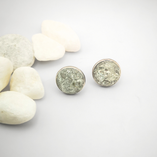 Crushed Andara Crystal Ear Studs – 12mm Stainless Steel