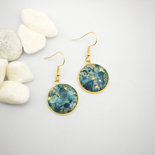 Crushed Blue Agate Drop Earrings – Gold Plated Elegance