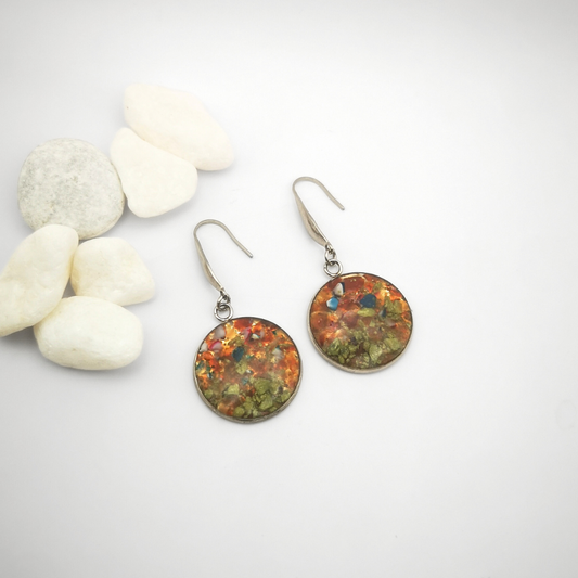 Crushed Gemstone Drop Earrings – Garnet, Agate & Serpentine in Stainless Steel Rounds
