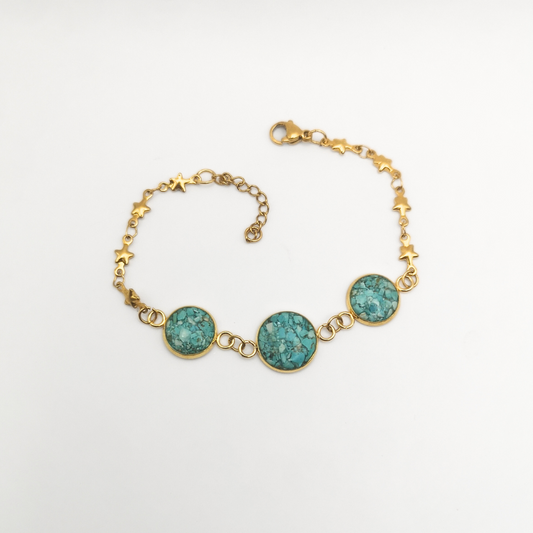 Crushed Turquoise Stainless steel Gold-Plated Bracelet