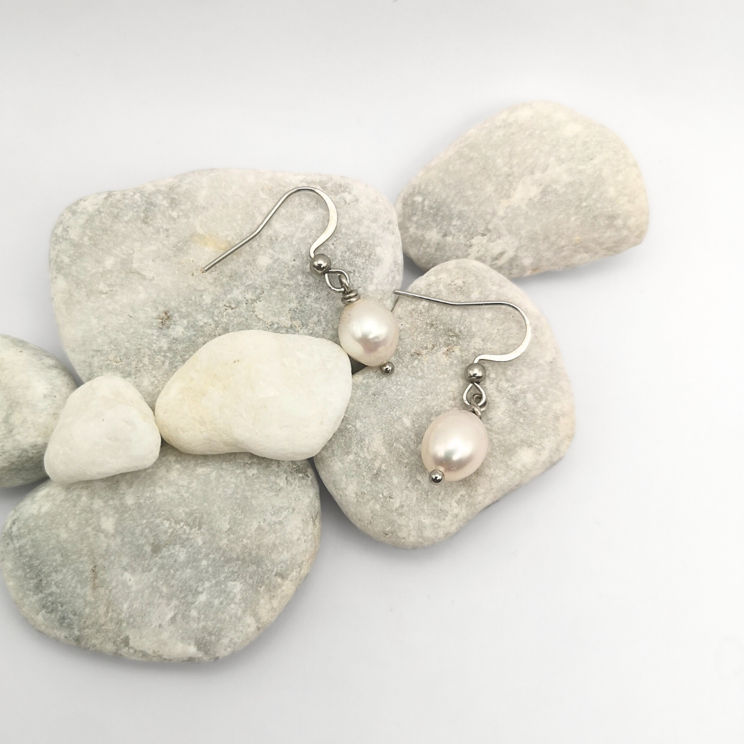 Eloura - Freshwater Pearl Stainless Steel Drop Earrings
