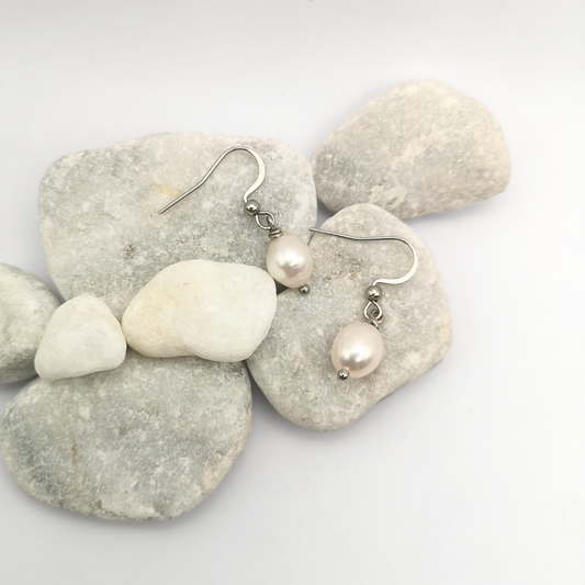 Eloura - Freshwater Pearl Stainless Steel Drop Earrings