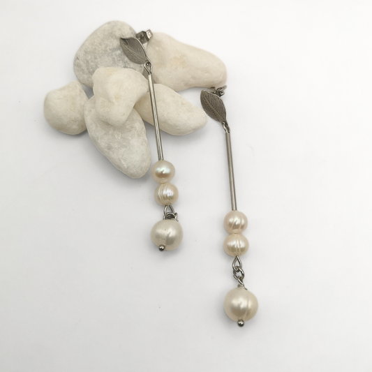 Lumina Freshwater Pearl Dangle Earrings – Stainless Steel Elegance