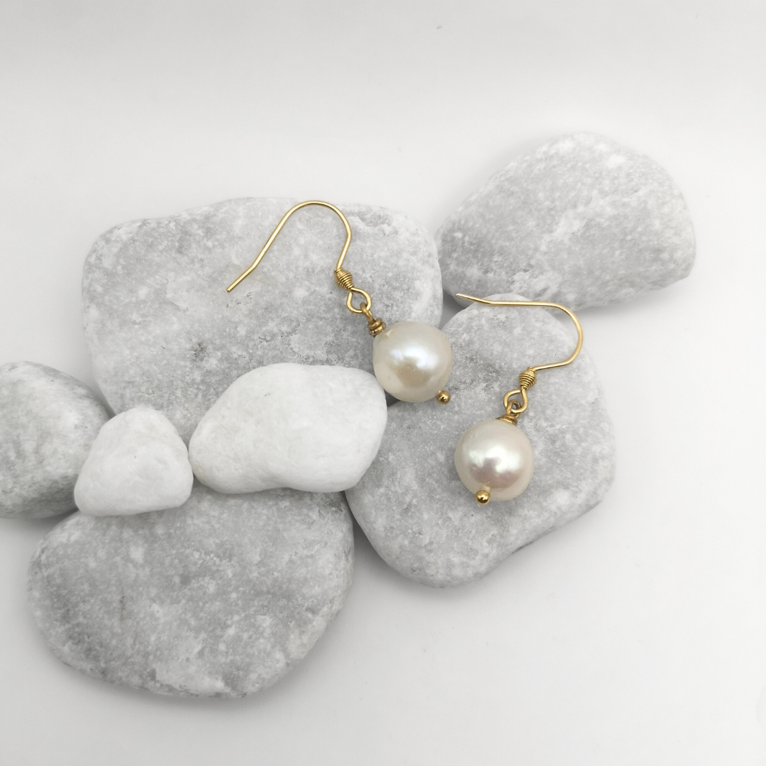 Aurelune - Freshwater Pearl Gold Plated Stainless Steel Drop Earrings