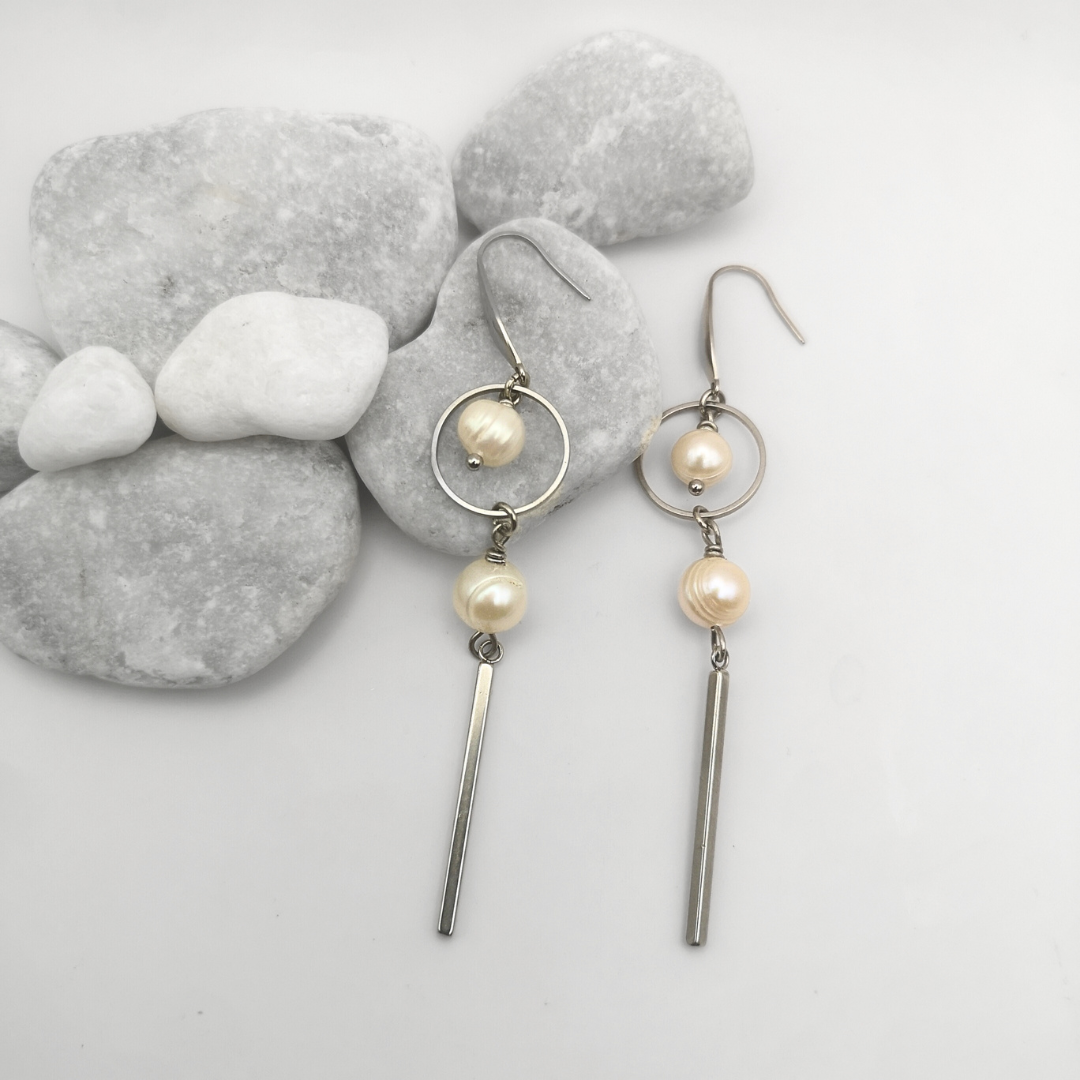 Freshwater Pearl Stainless Steel Dangle Earrings