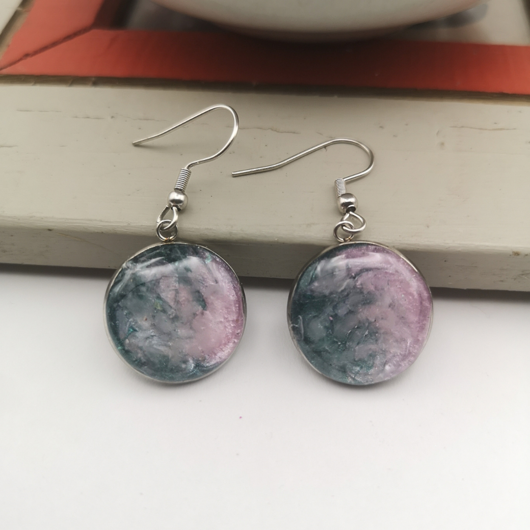Crushed Rose Quartz Stainless Steel Drop Earrings