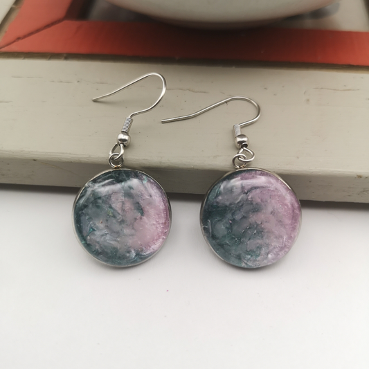 Crushed Rose Quartz Stainless Steel Drop Earrings