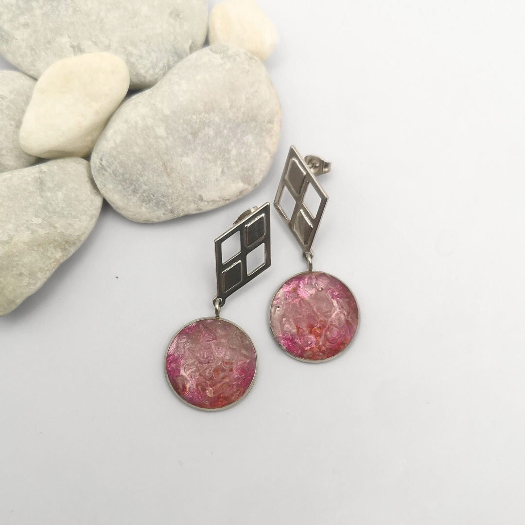 Crushed Clear Quartz Stainless Steel Drop Earrings