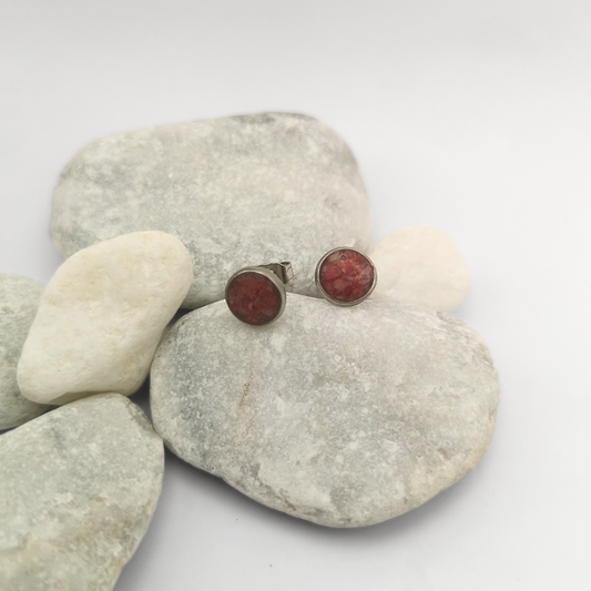 Crushed Red Coral 6 mm Stainless Steel Studs