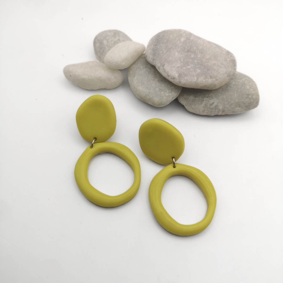Olive green Polymer Clay Hoop Earrings