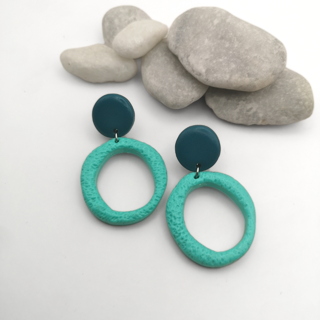 Aqua Polymer Clay Hoop Earrings