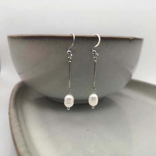 Freshwater Pearl Stainless Steel Drop Earrings