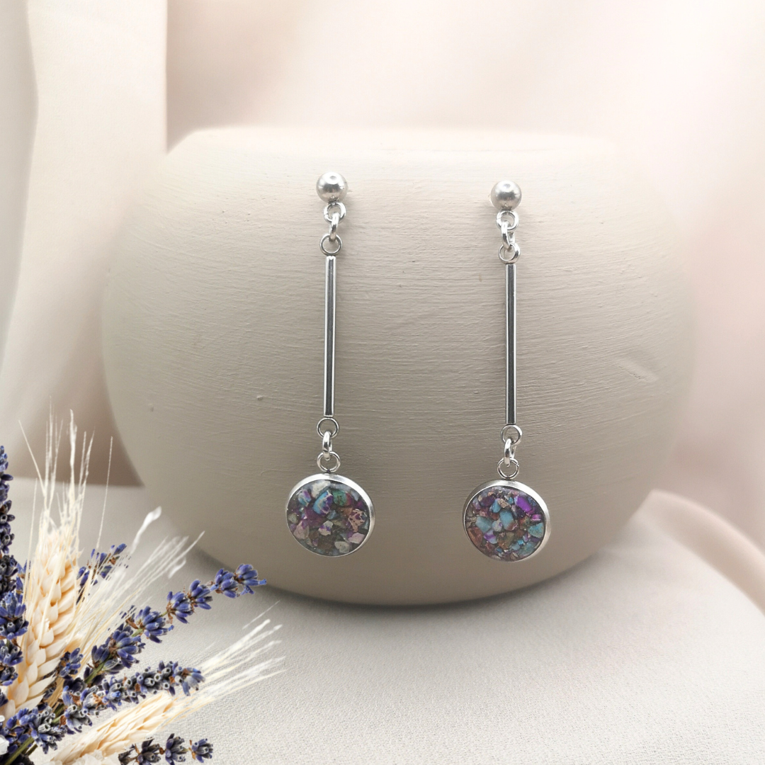 Stainless Steel Dangle Earrings With Crushed Imperial Jasper