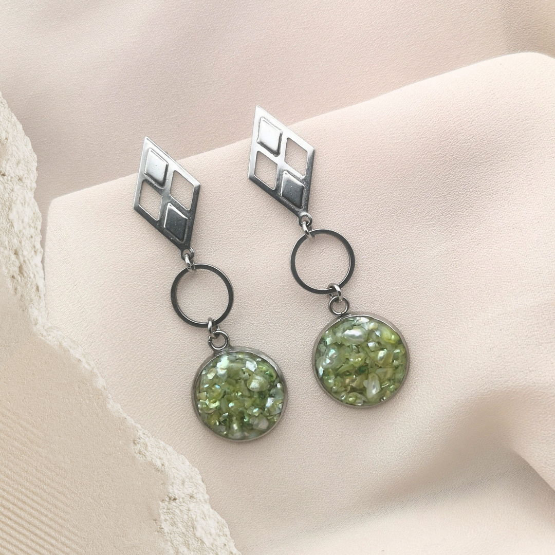 Verdant Grace - Crushed Freshwater Pearl Dangle Earrings