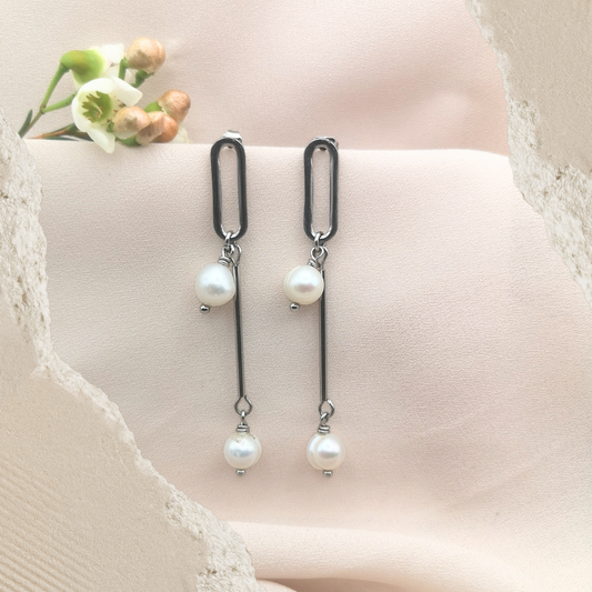 White Freshwater Pearl Stainless Steel Earrings