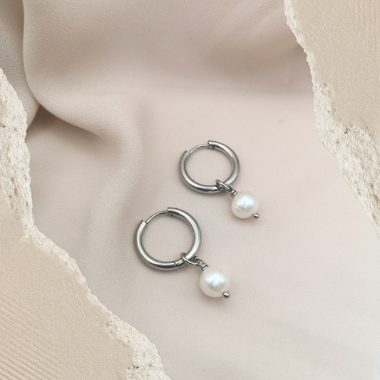 White Freshwater Pearl Hoop Earrings 16mm