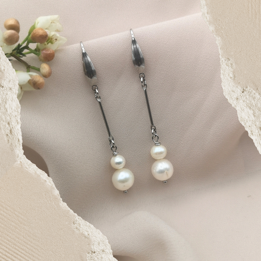 Stainless Steel Dangle Earrings with Freshwater Pearls