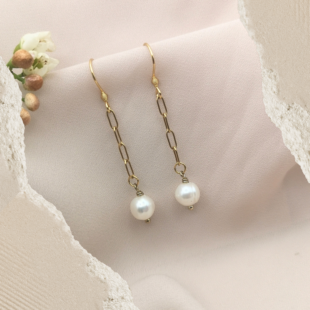 Gold-Plated Stainless-Steel Dangle Earrings with Freshwater Pearls