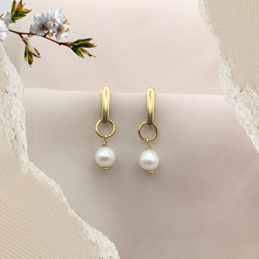 Gold-Plated Stainless-Steel Earrings with Freshwater Pearls