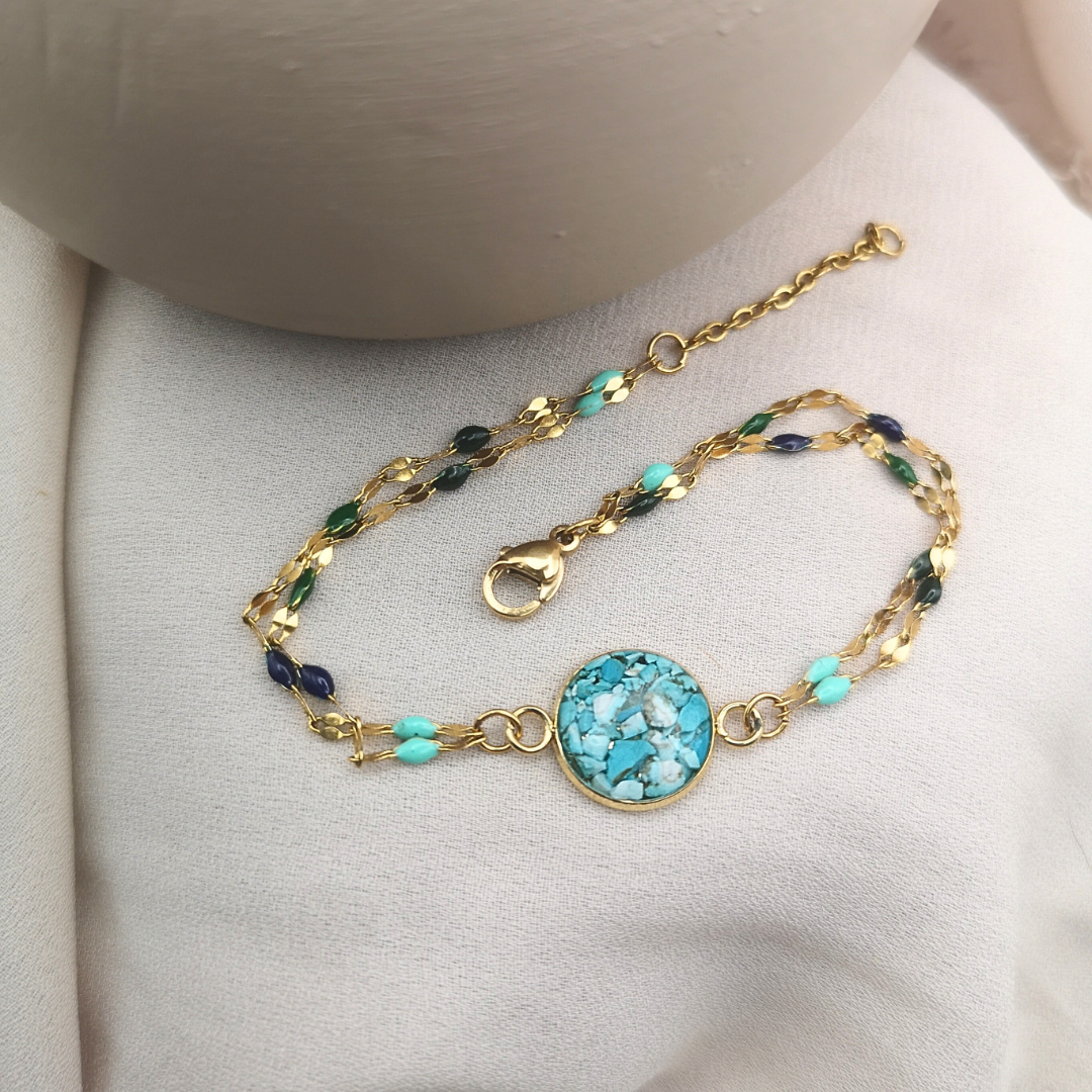 Crushed Turquoise Gold Plated Stainless Steel Bracelet