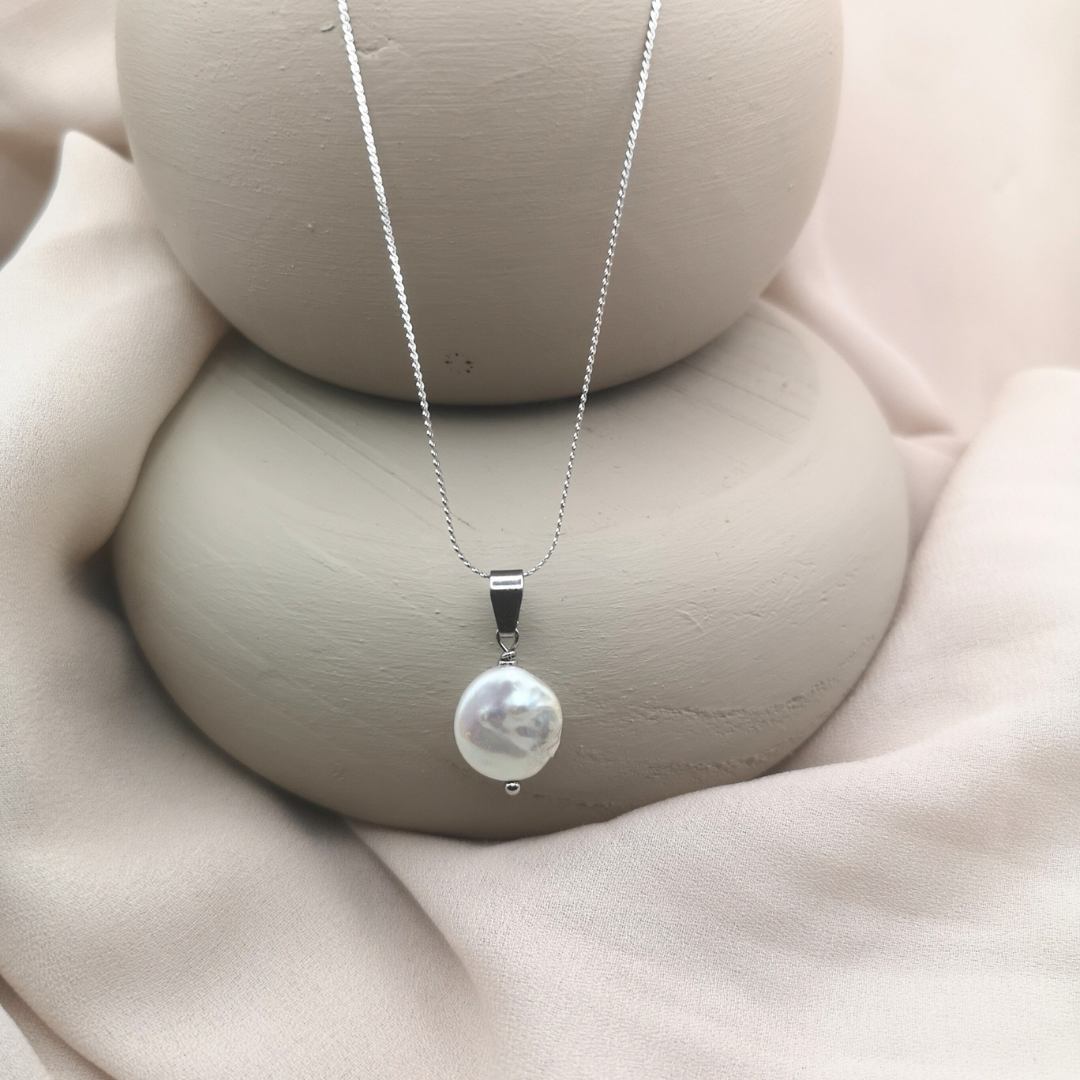 Baroque Freshwater Coin Pearl Stainless Steel Necklace