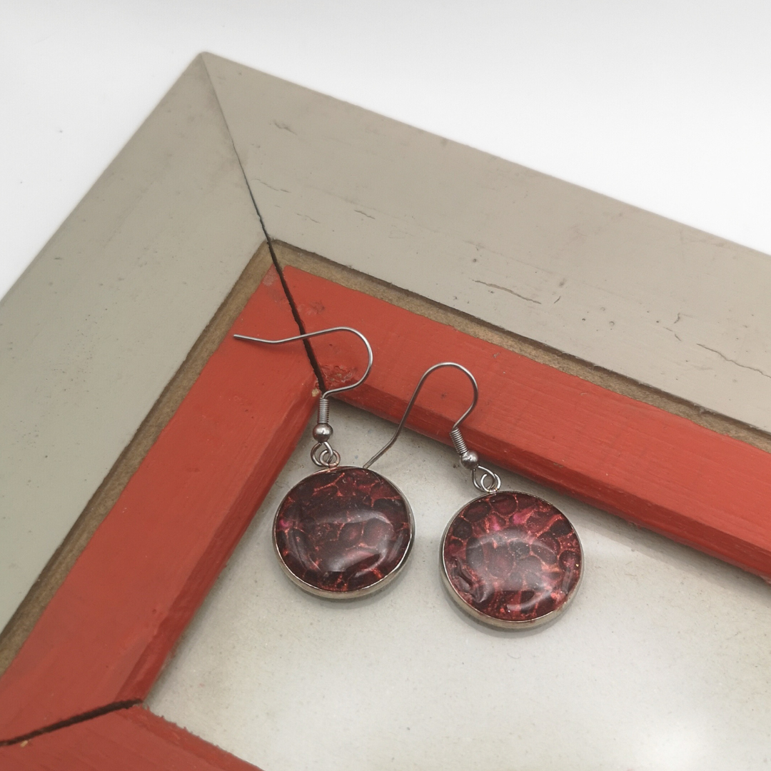 Crushed Red Garnet Stainless Steel Drop Earrings