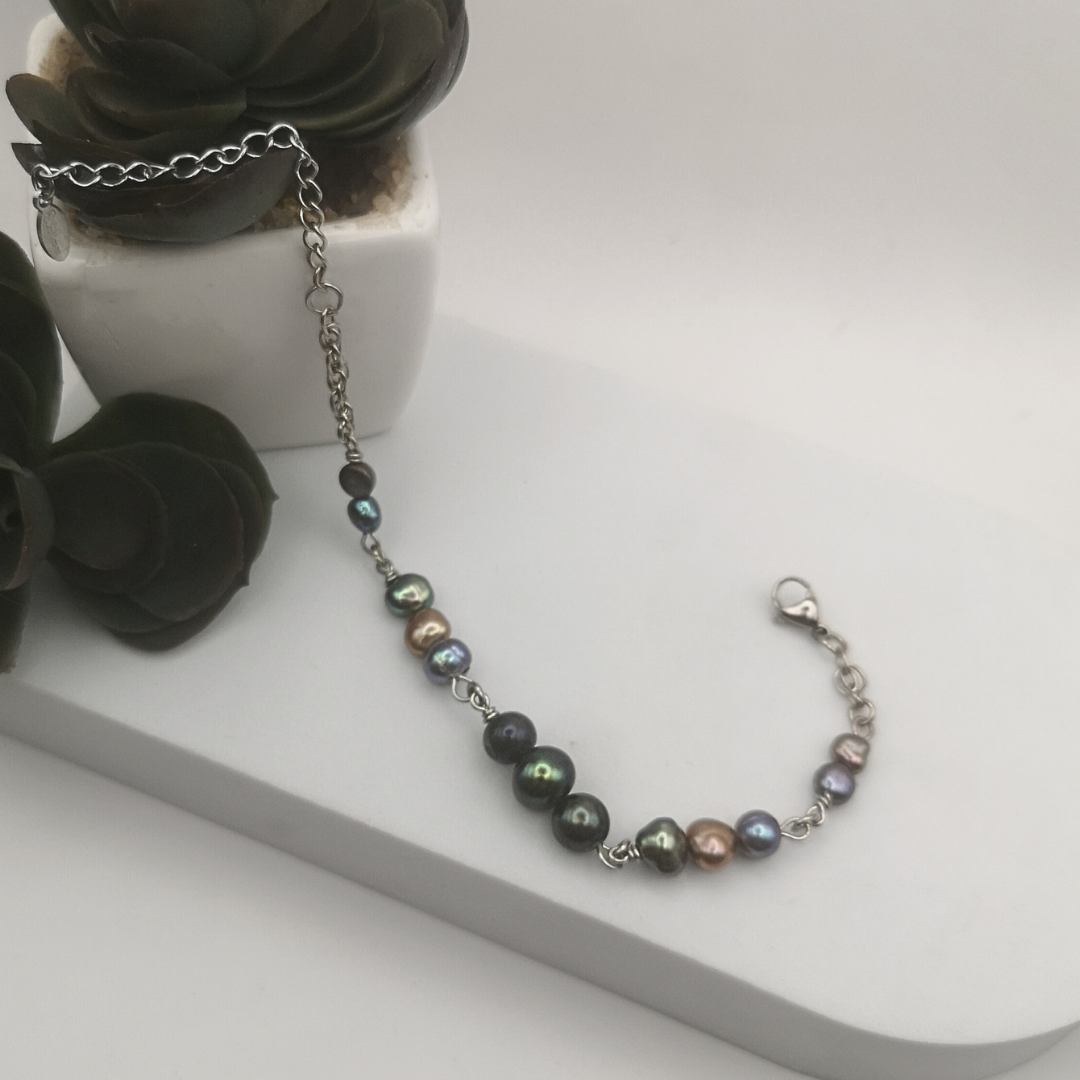 Elegant Stainless Steel Bracelet with Natural Multi-Color Freshwater Pearls