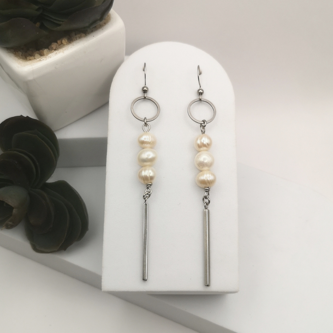 Graceful Freshwater Pearl Stainless Steel Dangle Earrings