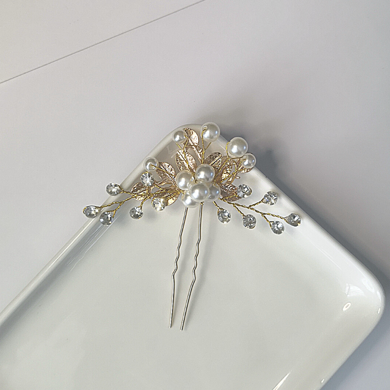 Imitation Pearls U-shaped Hairpin Gold Alloy