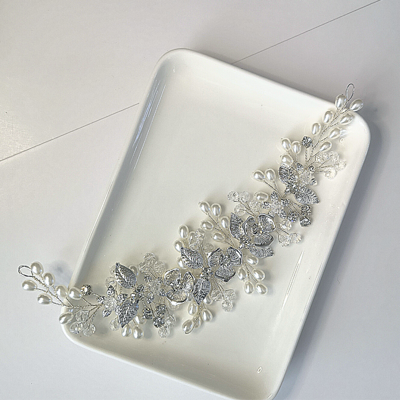 Imitation Pearls, Crystal And Rhinestone Hairband Alloy Silver