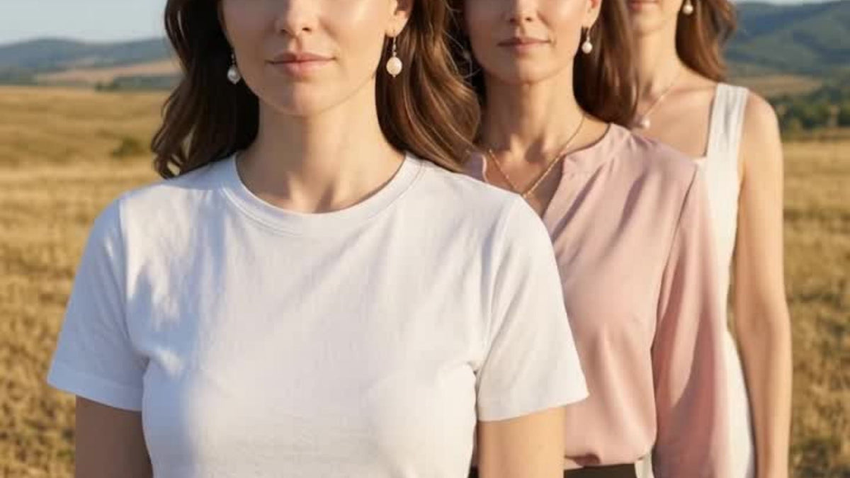 Three woman showing how to style freshwater pearl jewellery