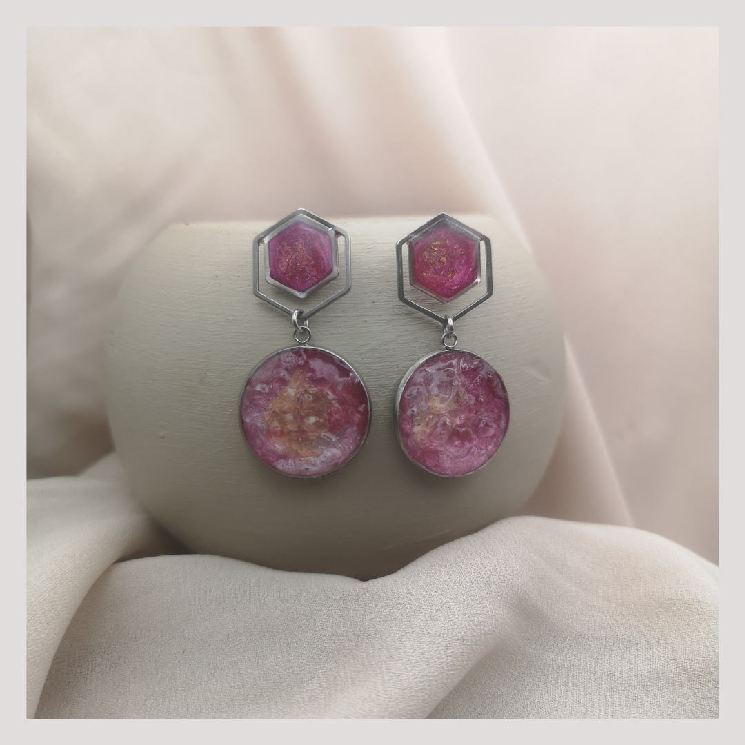 Crushed Gemstones Drop earrings with a blush pink backdrop