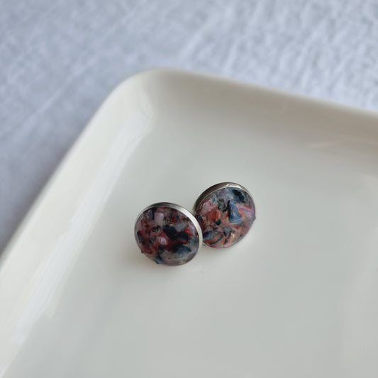 Red And Green Agate Ear Studs 12 mm