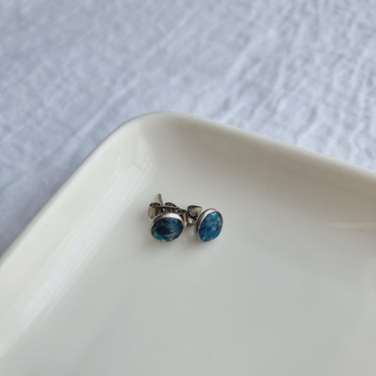 Blue Agate Ear Studs 8 mm