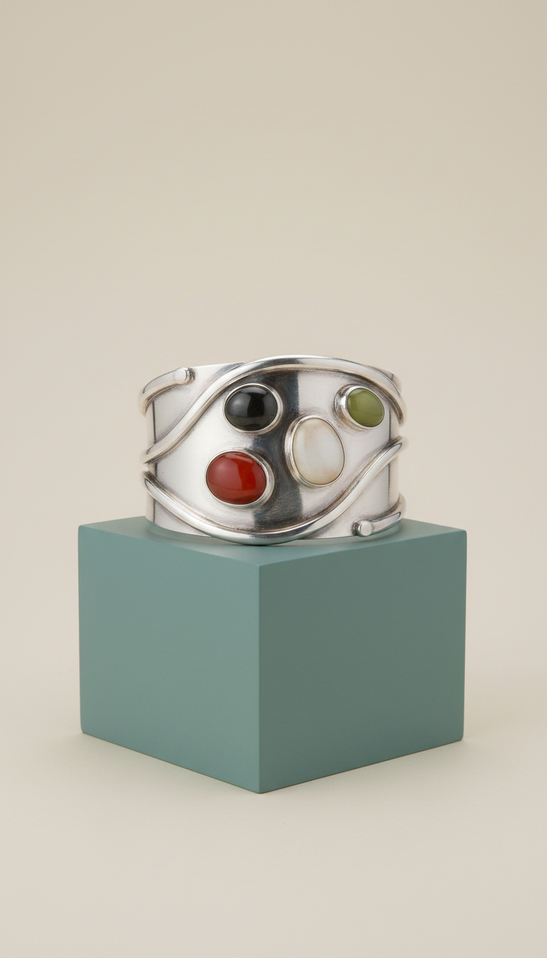 Sterling silver sculptural cuff bracelet