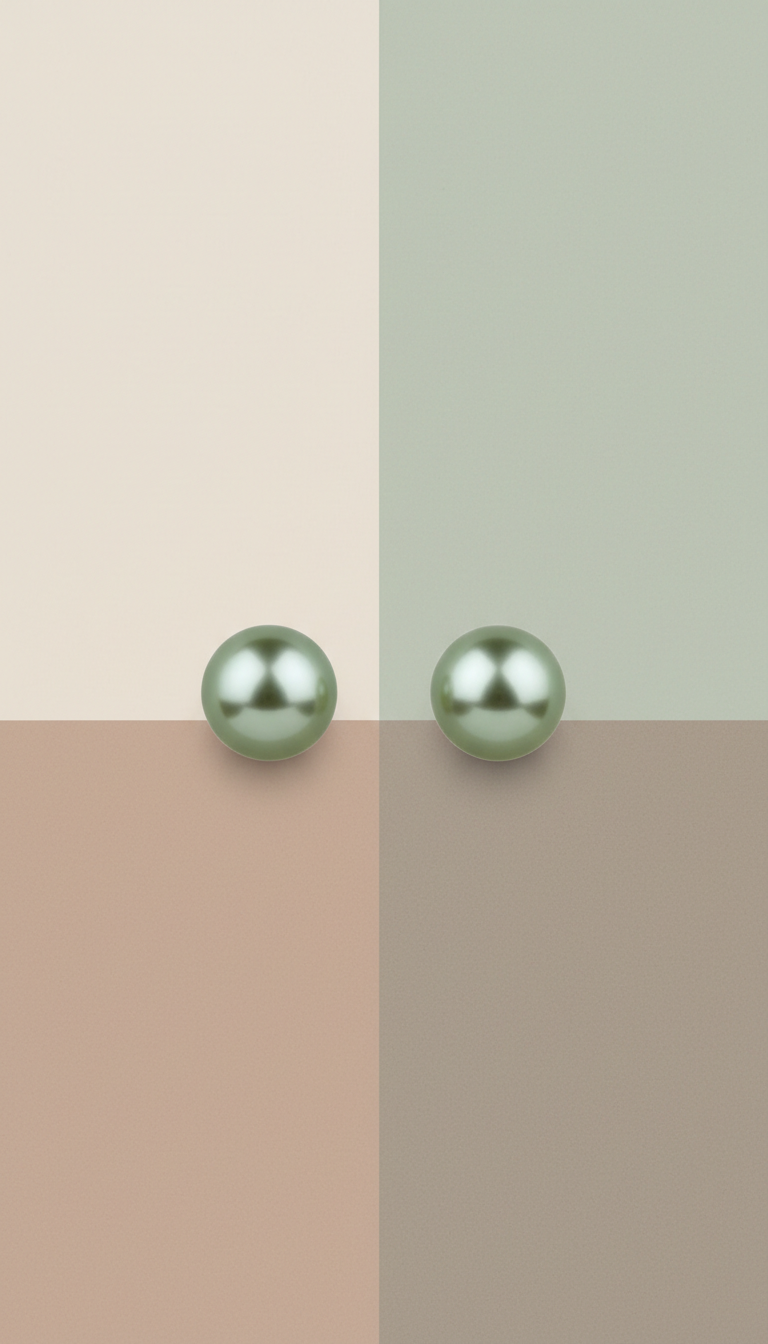 Sage Green Pearl Stud Earrings