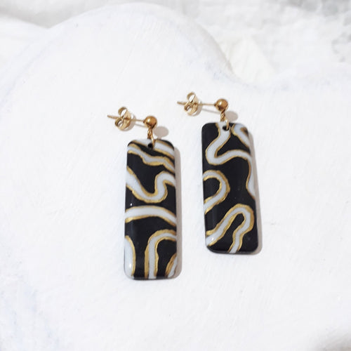 Black & Gold Polymer Clay Drop Earrings