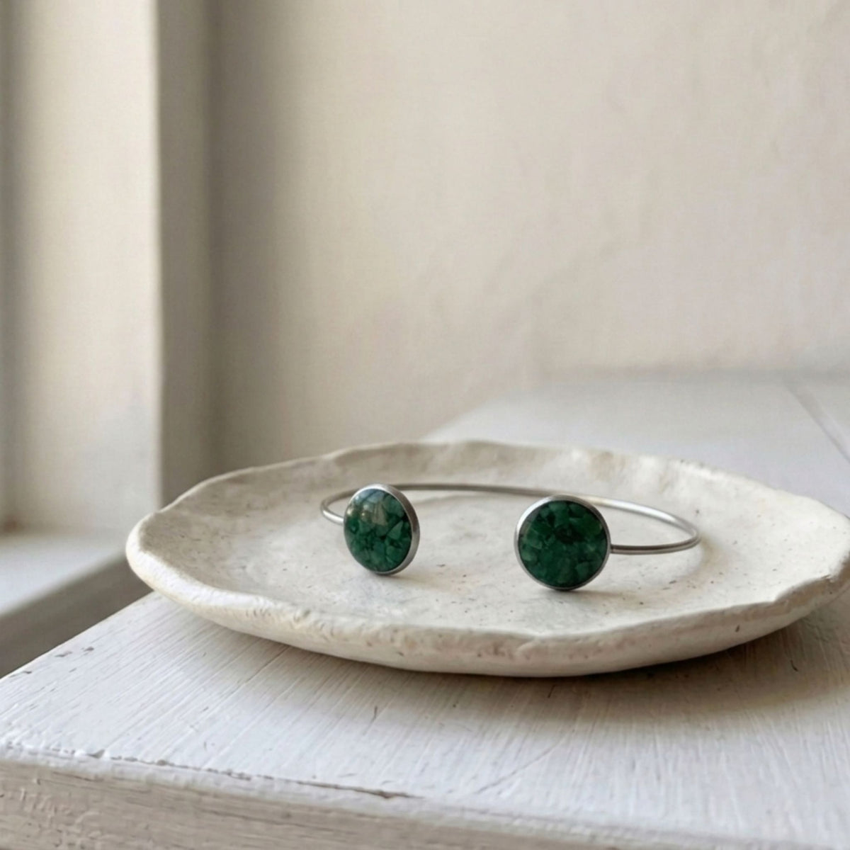 Bloodstone Double Bezel Open Cuff Bangle
